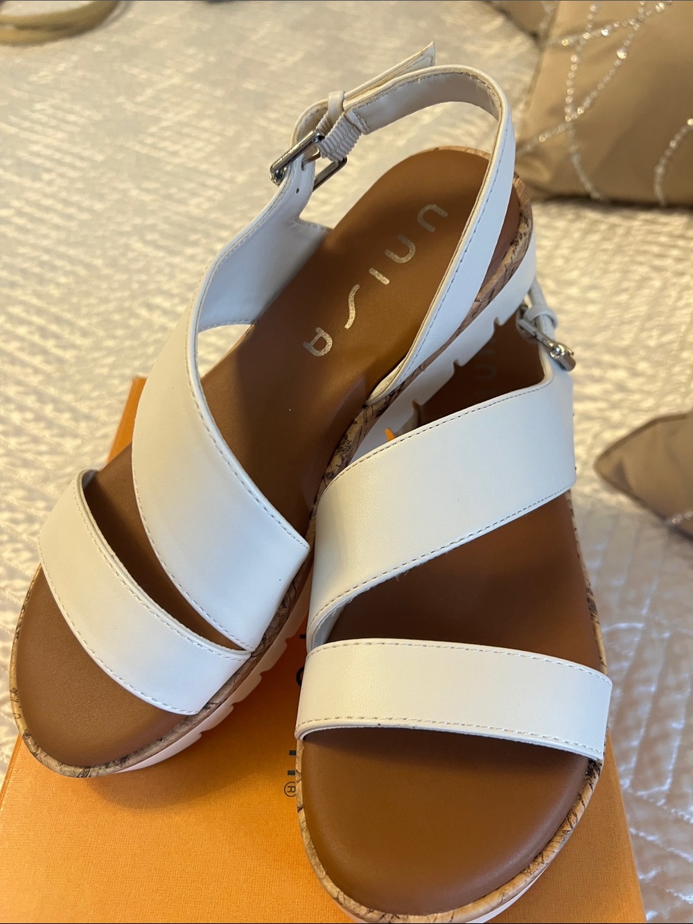 Unisa White Cross-Strap Slingback Sandals